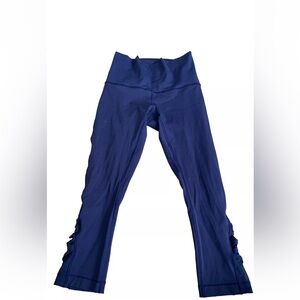 Lululemon Leggings Sz 8 Mesh Criss Cross  High Rise Navy Blue